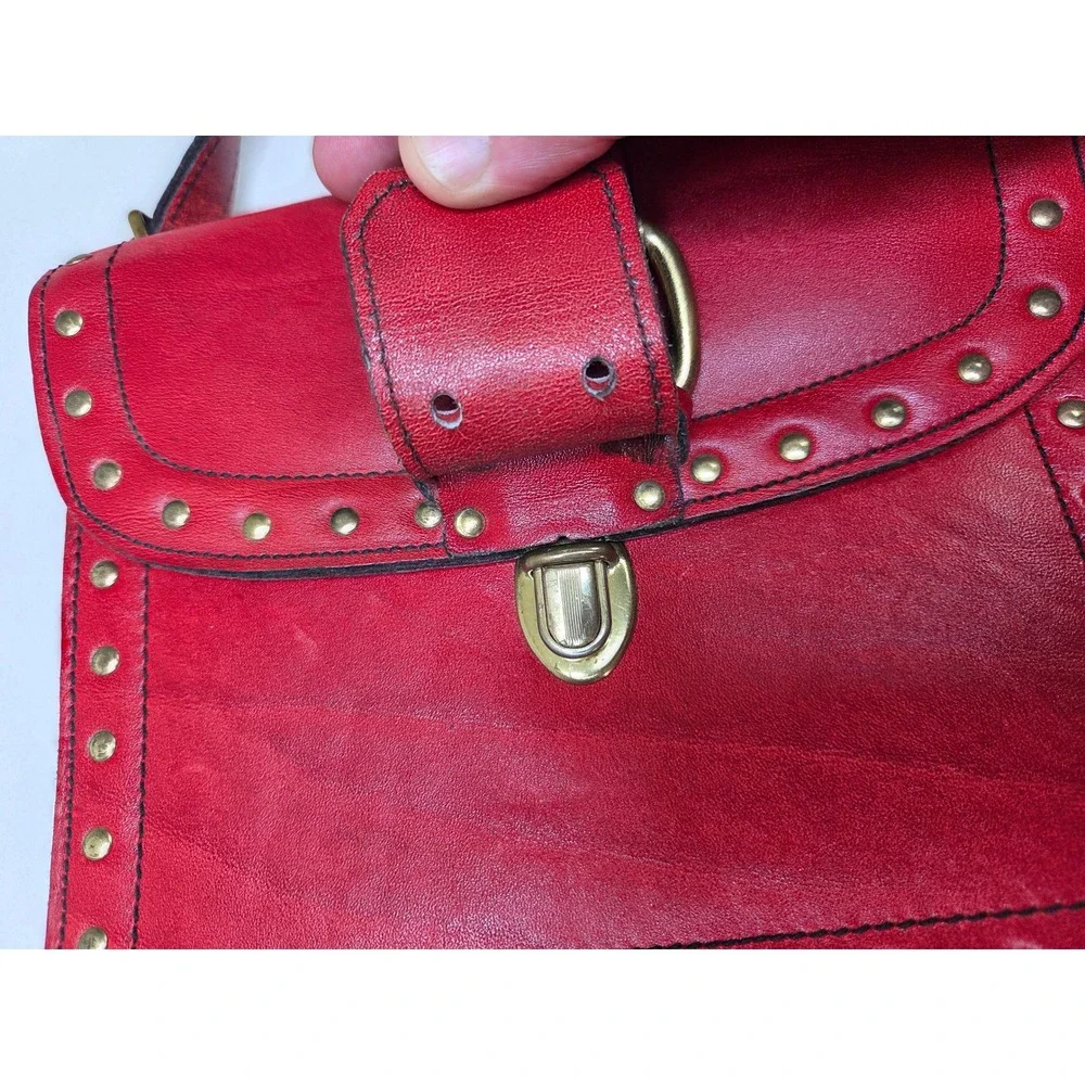 Vintage Marcolino by John Romain Red Leather Studded Shoulder Bag